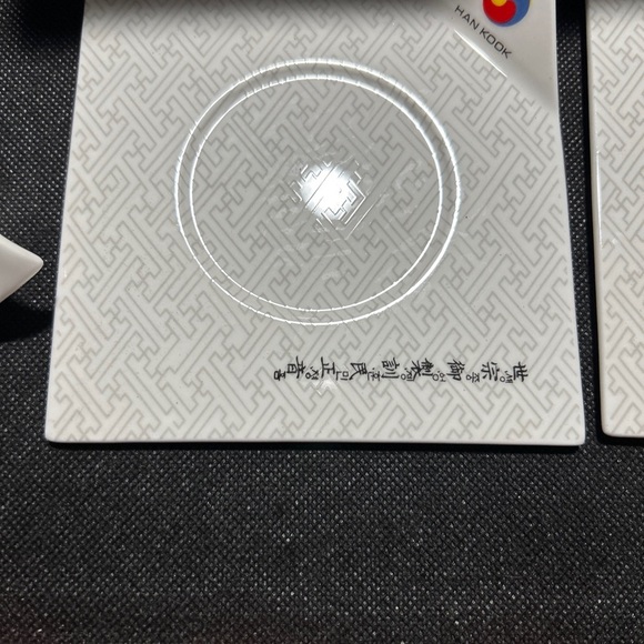 HANKOOK Fine Bone China w/ KOREAN writing ASIAN triangle handle tea cups saucers - Picture 7 of 7